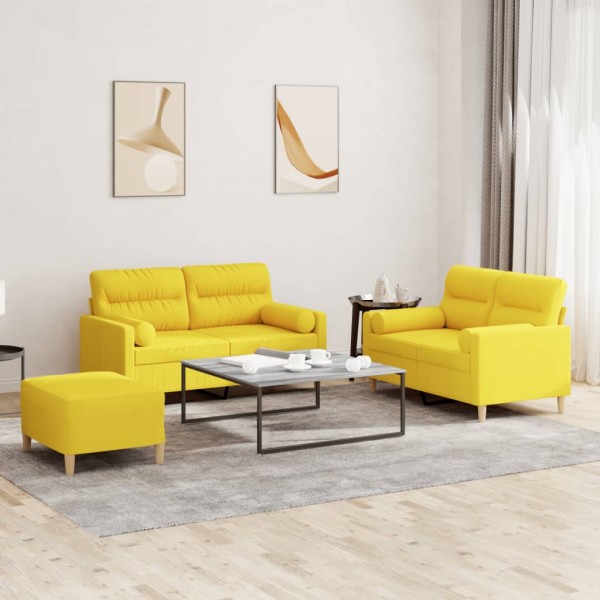 Sofa set with pillows, 3 parts, yellow, fabric