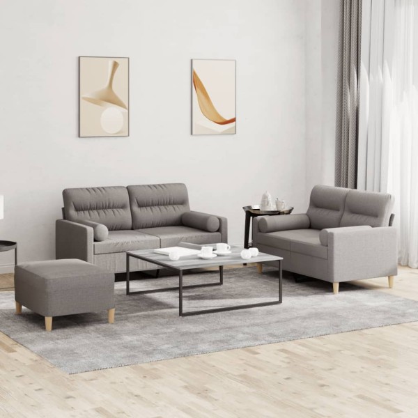 Sofa set with pillows, 3 parts, taupe, fabric
