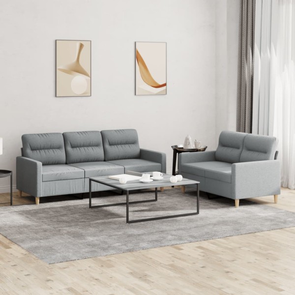 Sofa set with cushions, 2 parts, gray, fabric