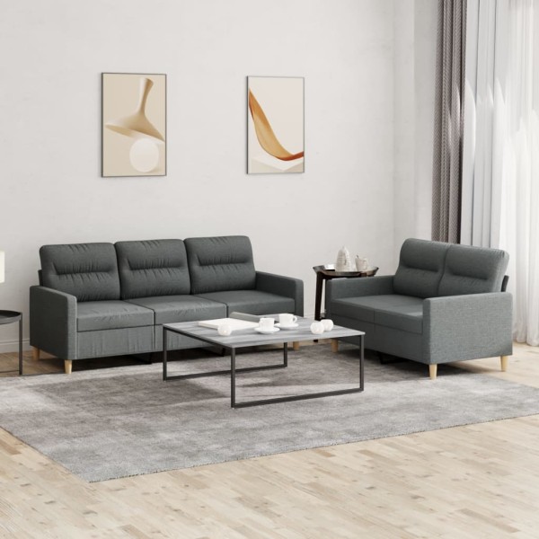 Sofa set with cushions, 2 parts, gray, fabric