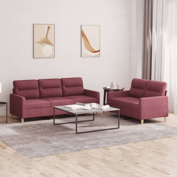 Sofa set with cushions, 2 parts, wine, fabric