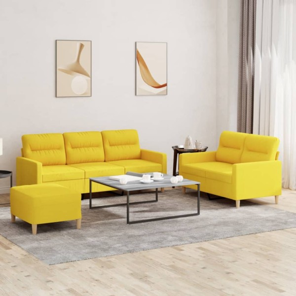 Sofa set with cushions, 3 parts, yellow, fabric