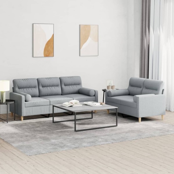 Sofa set with pillows, 2 parts, gray, fabric