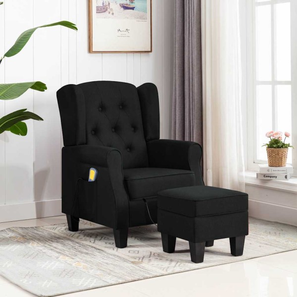Massage chair with footrest, black, fabric