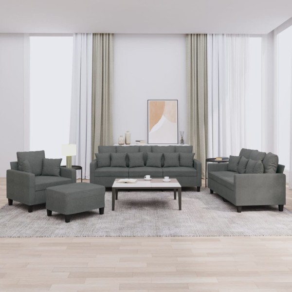 Sofa set with pillows, 4 parts, gray, fabric