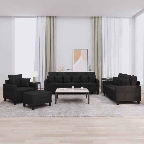 Sofa set with pillows, 4 parts, black, fabric