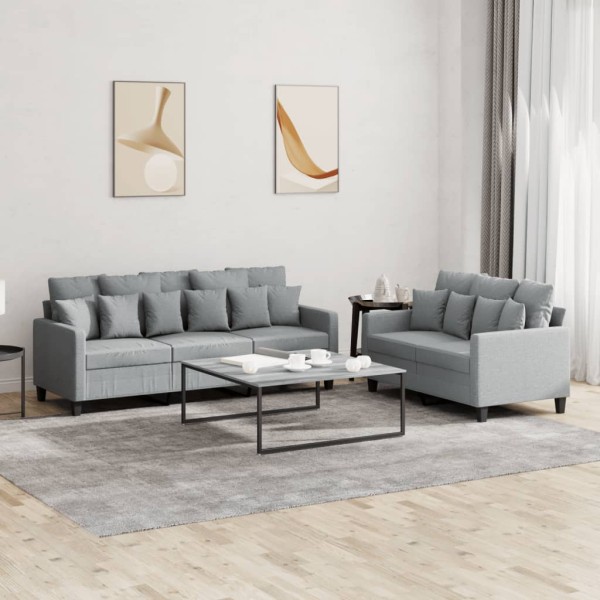 Sofa set with cushions, 2 parts, gray, fabric