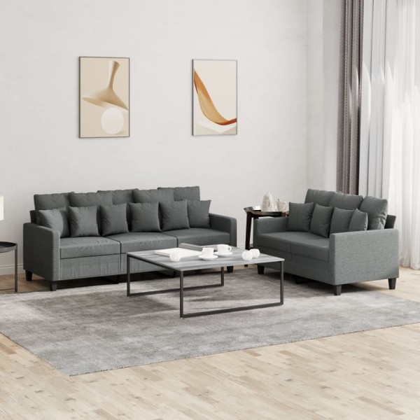 Sofa set with cushions, 2 parts, gray, fabric