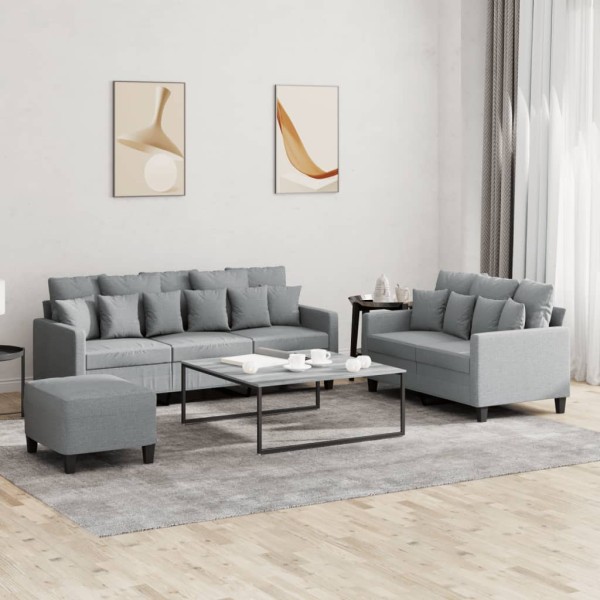 Sofa set with cushions, 3 parts, gray, fabric