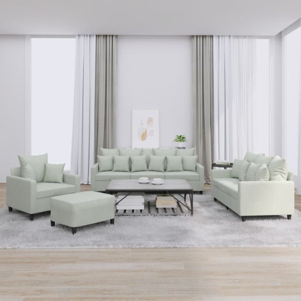 Sofa set with cushions, 4 parts, gray, velvet