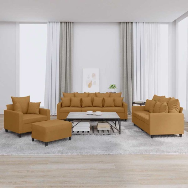 Sofa set with cushions, 4 parts, brown, velvet