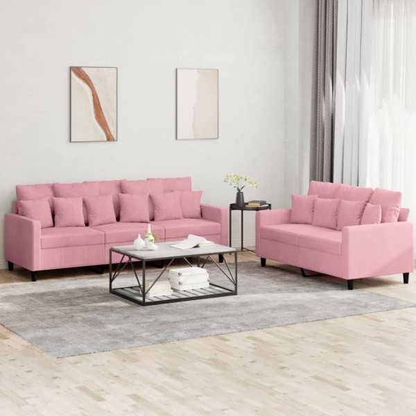 Sofa set with cushions, 2 parts, pink, velvet