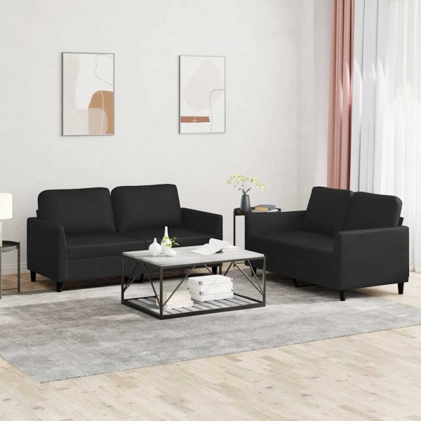 Sofa set with cushions, 2 parts, black, artificial leather