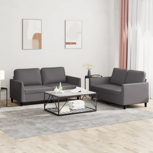 Sofa set with cushions, 2 parts, gray, artificial leather