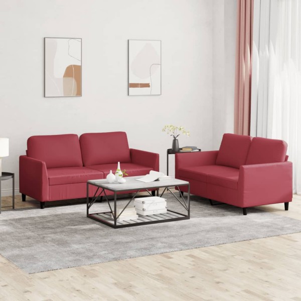 Sofa set with cushions, 2 parts, wine, artificial leather