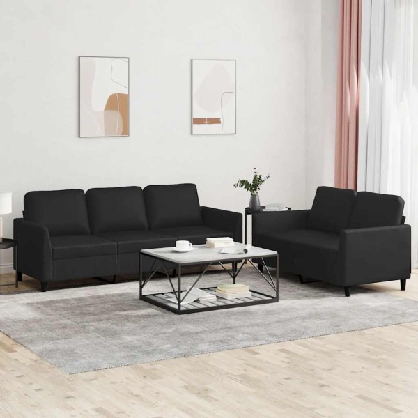 Sofa set with cushions, 2 parts, black, artificial leather