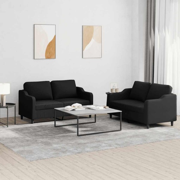 Sofa set with cushions, 2 parts, black, fabric