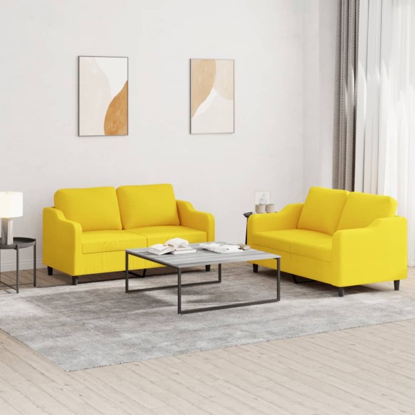 Sofa set with cushions, 2 parts, yellow, fabric