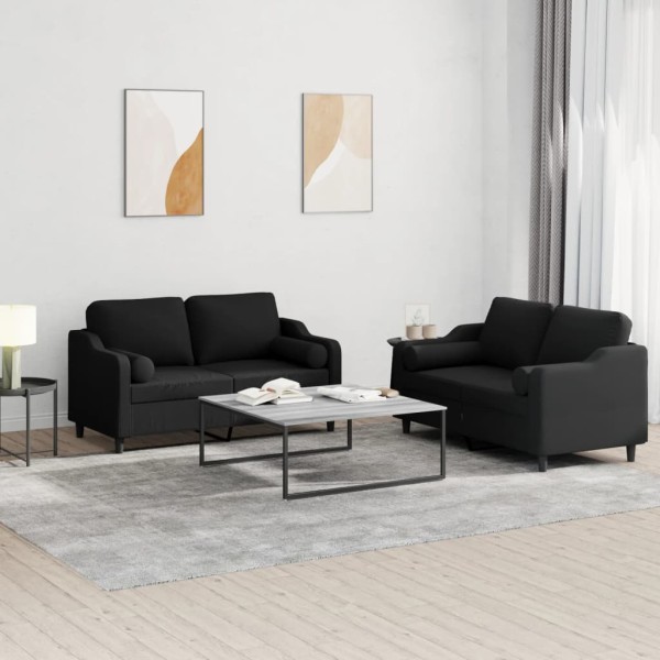 Sofa set with pillows, 2 parts, black, fabric