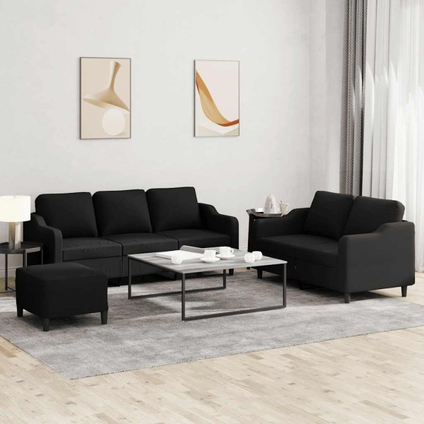 Sofa set with cushions, 3 parts, black, fabric