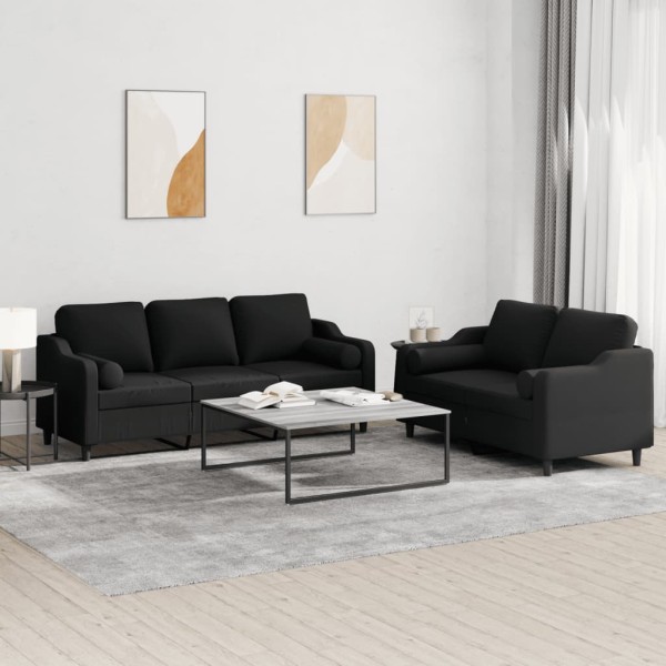 Sofa set with pillows, 2 parts, black, fabric