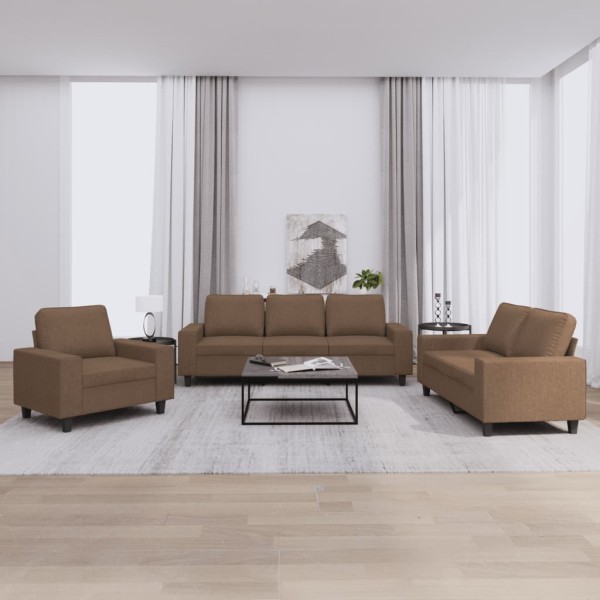 Sofa set, 3 parts, brown color, fabric
