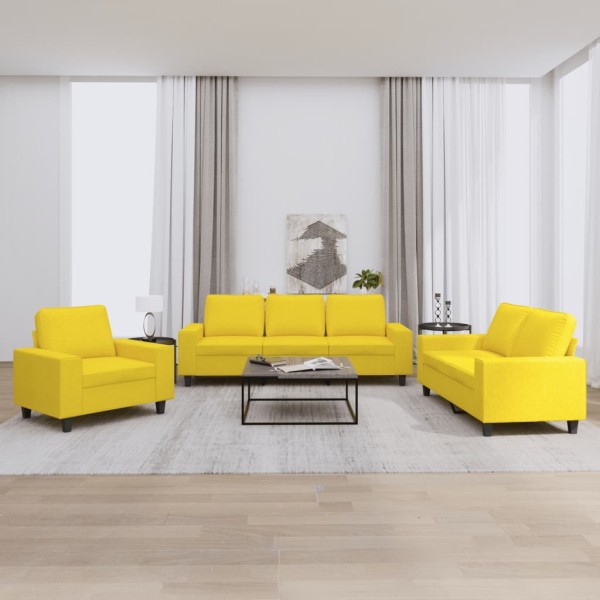 Sofa set, 3 parts, light yellow color, fabric