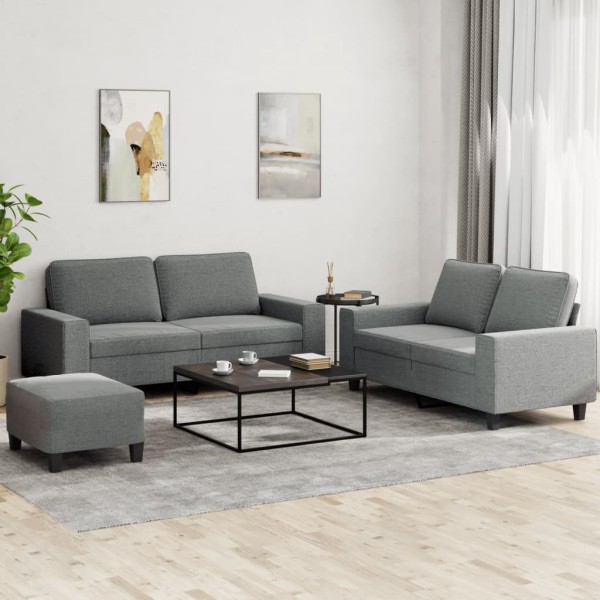 Sofa set, 3 parts, dark gray, fabric