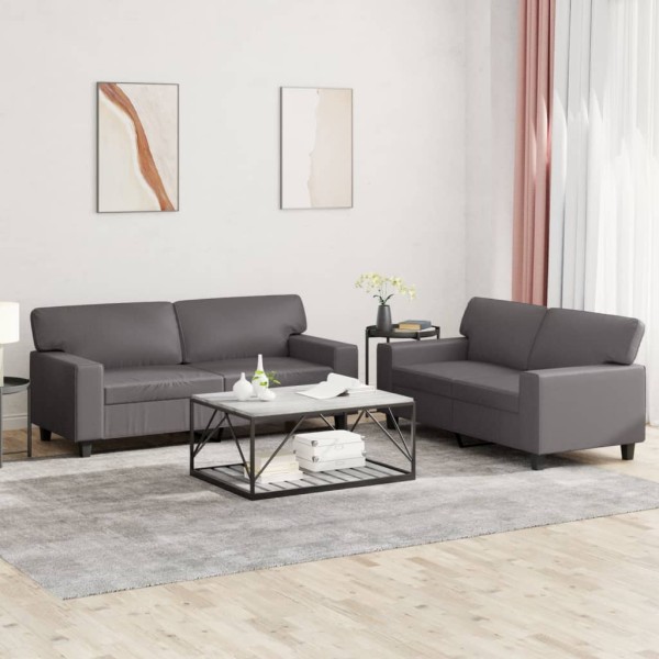 Sofa set, 2 parts, gray color, artificial leather