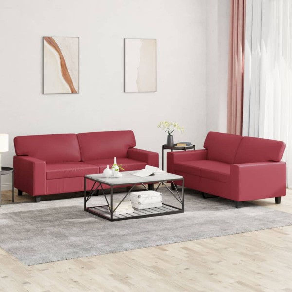 Sofa set, 2 parts, red wine color, artificial leather