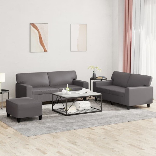 Sofa set, 3 parts, gray color, artificial leather