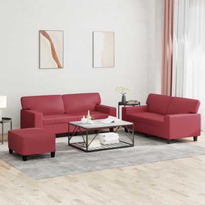 Sofa set, 3 parts, red wine...