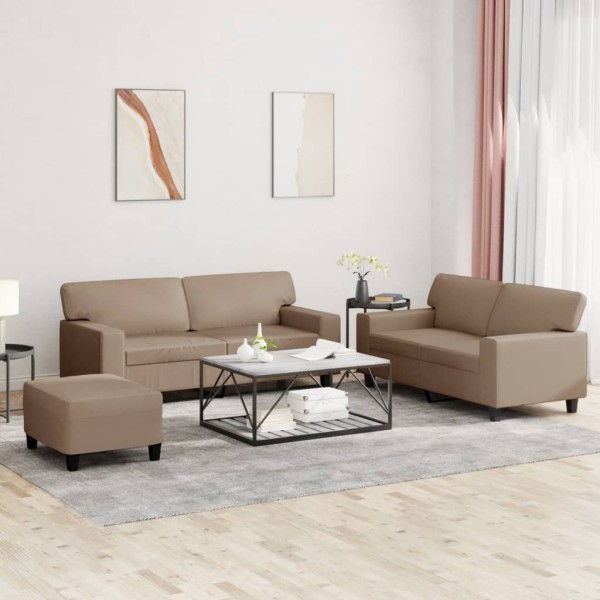 Sofa set, 3 parts, cappuccino color, artificial leather