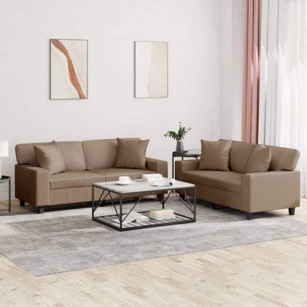 Sofa set with pillows, 2 parts, cappuccino, artificial leather