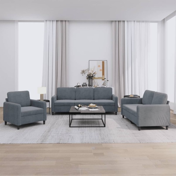 Sofa set, 3 parts, dark gray, velvet