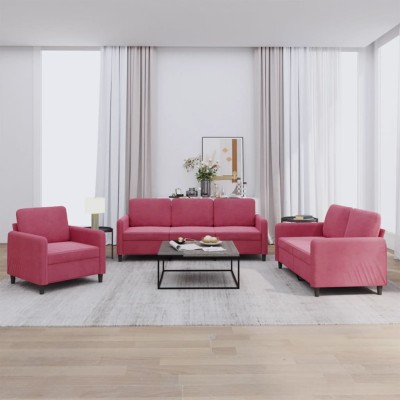 Sofa set, 3 parts, red wine...