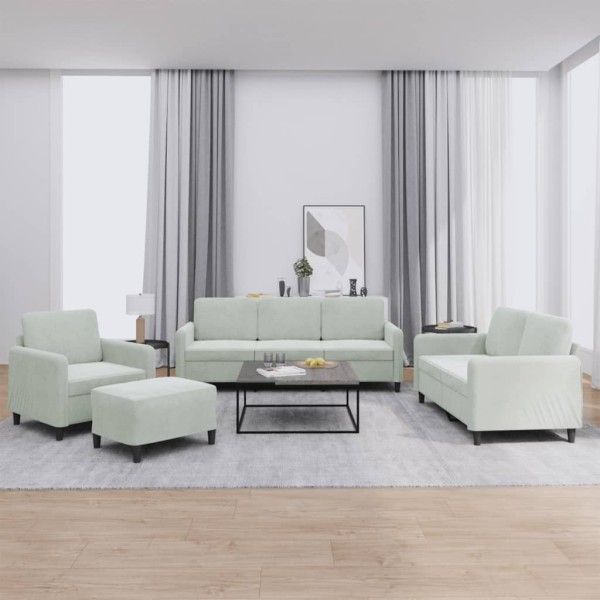 Sofa set, 4 parts, light gray, velvet