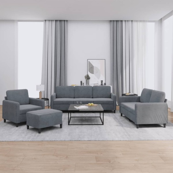 Sofa set, 4 parts, dark gray, velvet