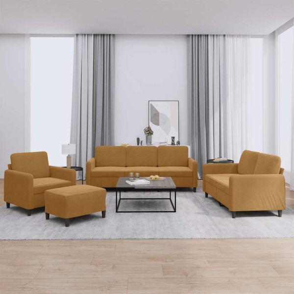 Sofa set, 4 parts, brown, velvet