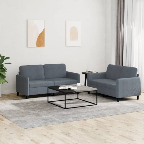 Sofa set, 2 parts, dark gray, velvet