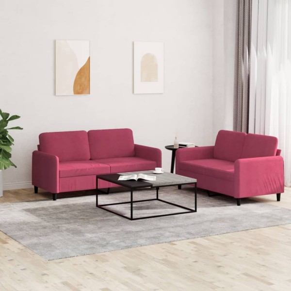 Sofa set, 2 parts, red wine color, velvet
