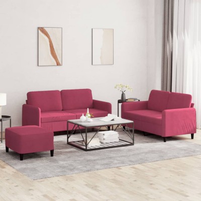 Sofa set, 3 parts, red wine...