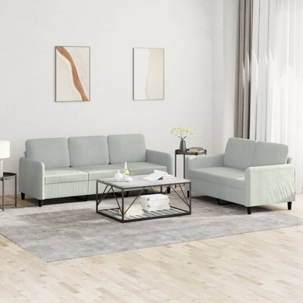 Sofa set, 2 parts, light gray color, velvet