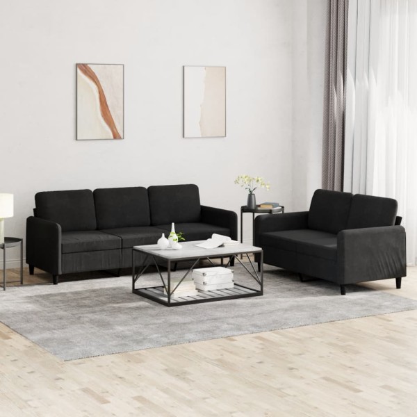 Sofa set, 2 parts, black, velvet
