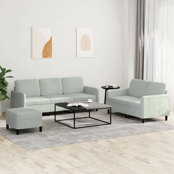 Sofa set, 3 parts, light gray, velvet