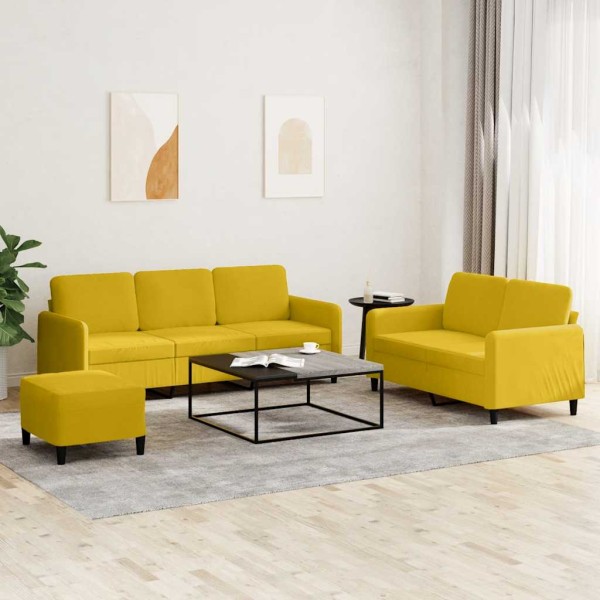 Sofa set, 3 parts, yellow, velvet