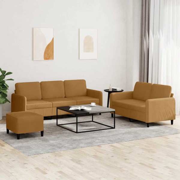 Sofa set, 3 parts, brown, velvet