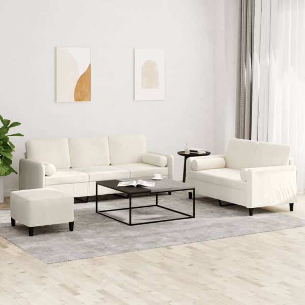 Sofa set with pillows, 3 parts, cream, velvet
