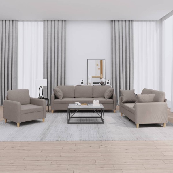 Sofa set with pillows, 3 parts, taupe, fabric