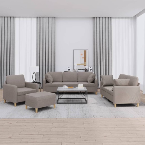 Sofa set with pillows, 4 parts, taupe, fabric